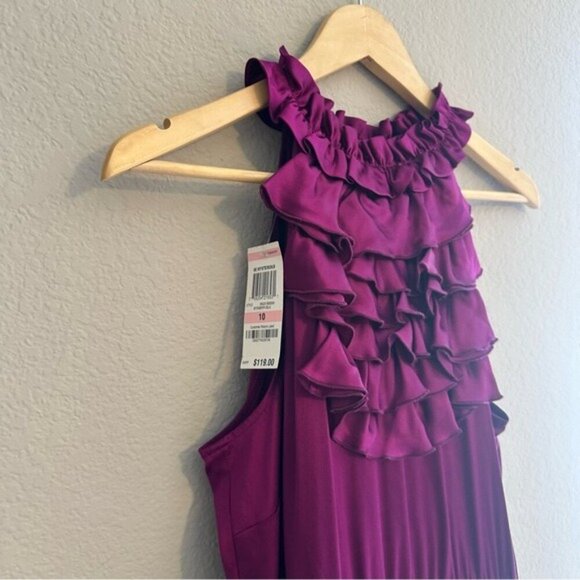 INC Magenta Stretch Silk Ruffle Black Ponte Knit Sheath Dress Party US 10 NWT - Picture 6 of 10